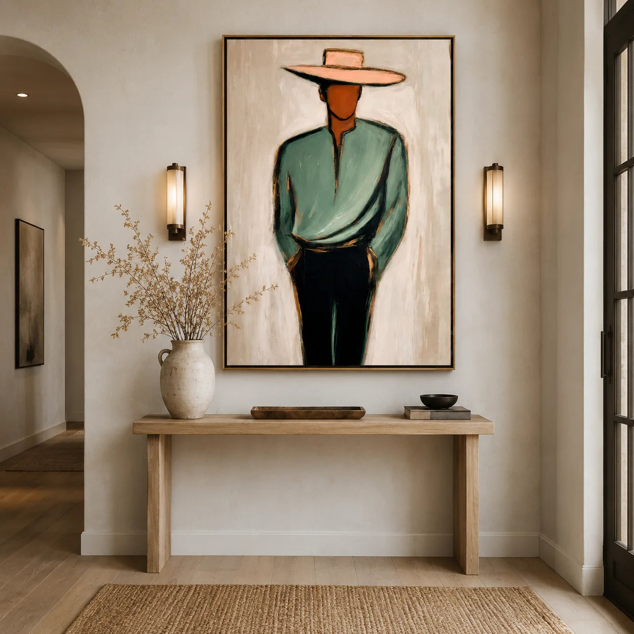 Minimalist Western Cowboy Hand-Painted Oil Painting, Textured Abstract Portrait Wall Art for Modern Home Decor#OA 0969