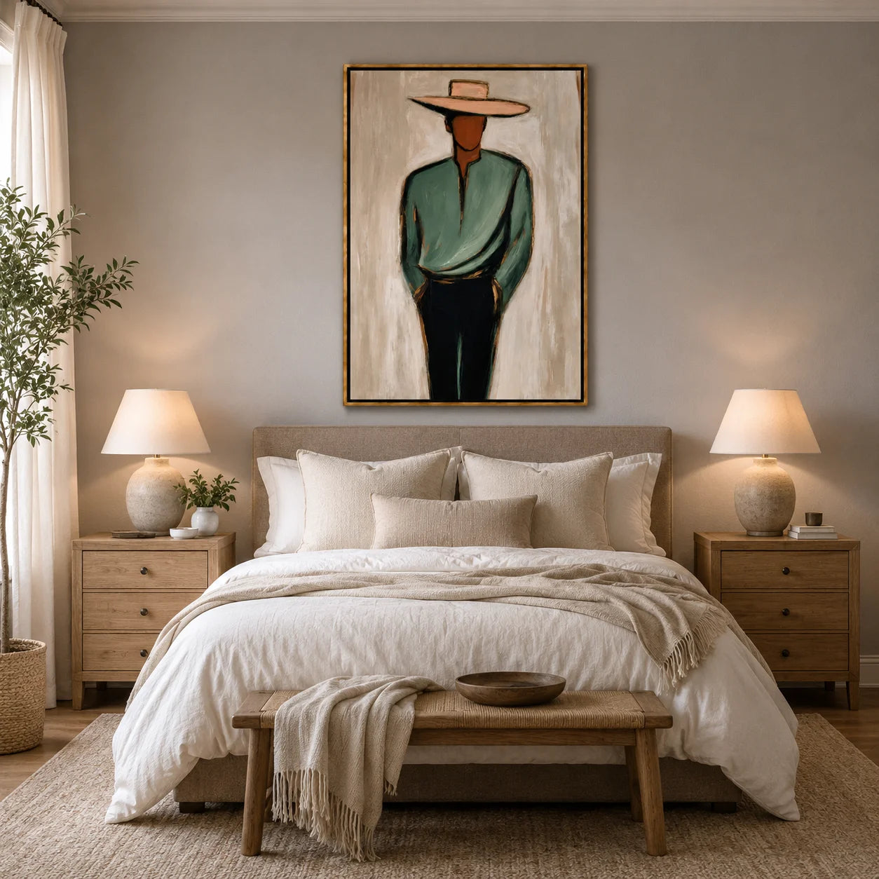 Minimalist Western Cowboy Hand-Painted Oil Painting, Textured Abstract Portrait Wall Art for Modern Home Decor#OA 0969