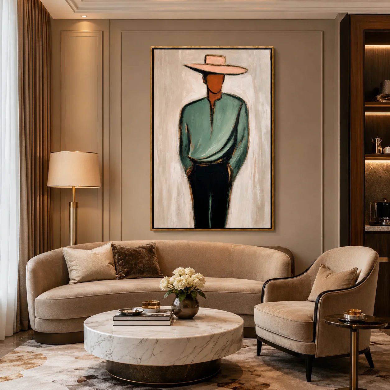 Minimalist Western Cowboy Hand-Painted Oil Painting, Textured Abstract Portrait Wall Art for Modern Home Decor#OA 0969