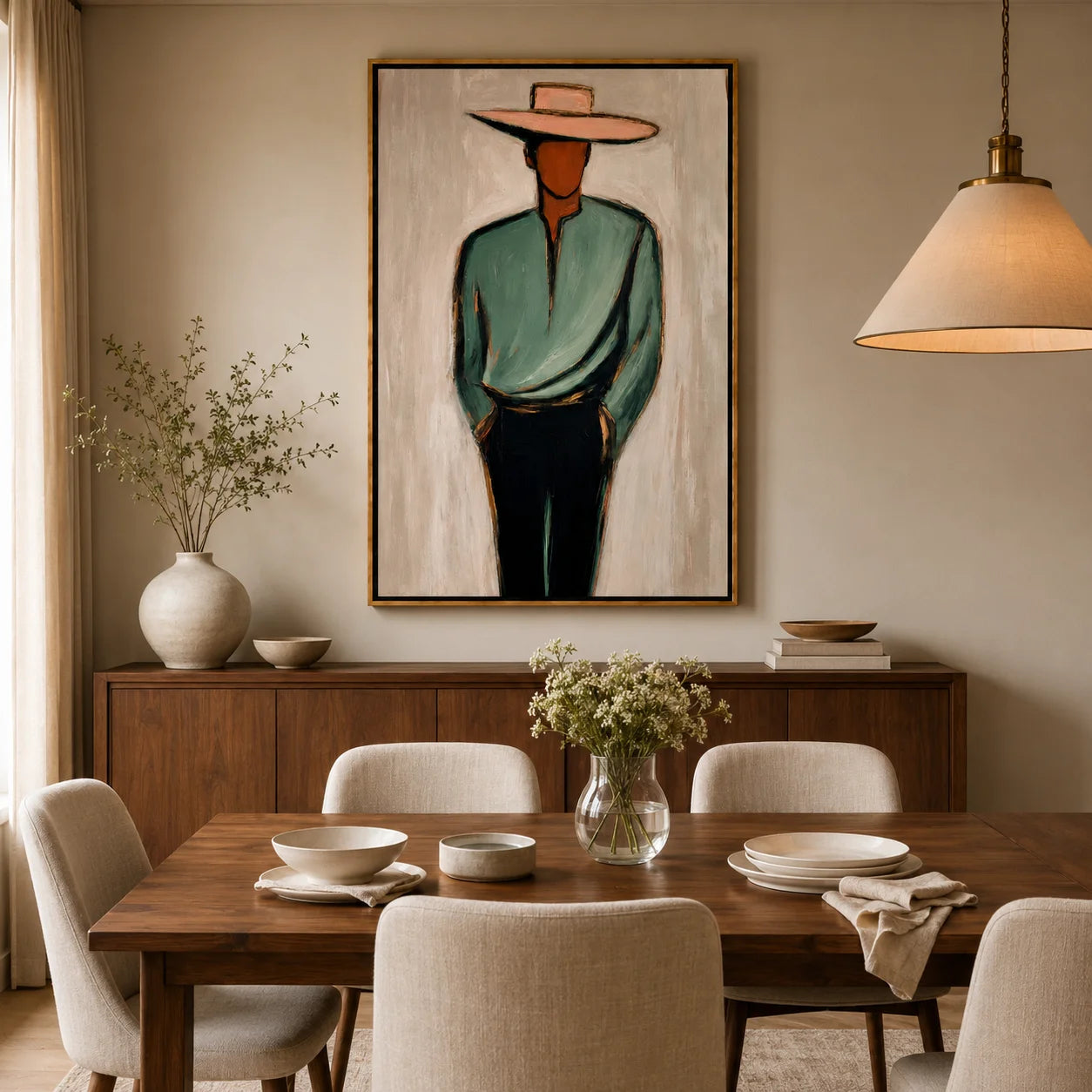 Minimalist Western Cowboy Hand-Painted Oil Painting, Textured Abstract Portrait Wall Art for Modern Home Decor#OA 0969