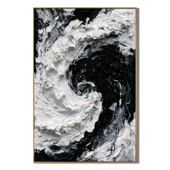 Modern Abstract Black & White Ocean Wave Hand-Painted Oil Painting | Textured Wall Art  # OA 1095