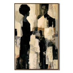 Modern Abstract Figure Hand-Painted Oil Painting | Black & White Minimalist Portrait Wall Art | Contemporary Canvas Artwork for Living Room, Bedroom & Office # OA 1079