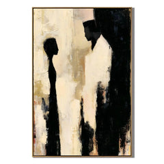 Modern Abstract Figure Hand-Painted Oil Painting | Minimalist Silhouette Wall Art | Black & White Contemporary Canvas Artwork for Living Room, Bedroom & Office # OA 1080