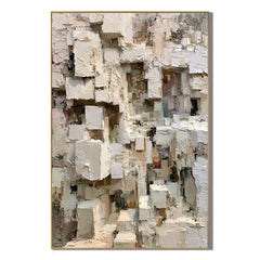 Modern Abstract Geometric Hand-Painted Oil Painting | Heavy Texture Minimalist Wall Art | Neutral Contemporary Canvas Artwork for Living Room, Office & Hotel # OA 1087