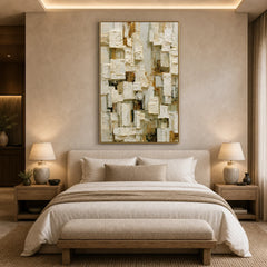 Modern Abstract Geometric Hand-Painted Oil Painting | Neutral Textured Minimalist Wall Art | 3D Block Canvas Artwork for Living Room, Office & Hotel # OA 1091