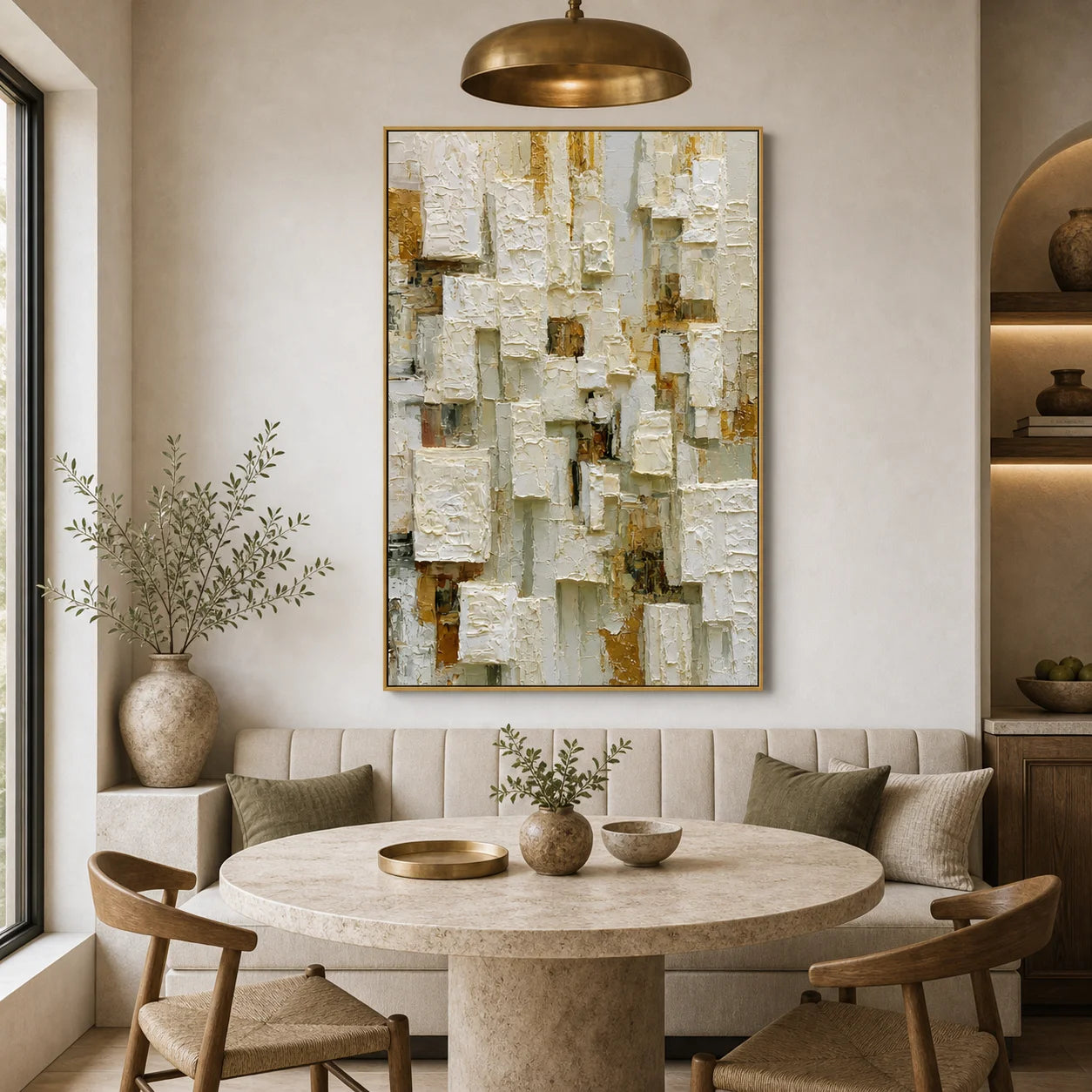 Modern Abstract Geometric Hand-Painted Oil Painting | Neutral Textured Minimalist Wall Art | 3D Block Canvas Artwork for Living Room, Office & Hotel OA # 1091