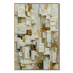 Modern Abstract Geometric Hand-Painted Oil Painting | Neutral Textured Minimalist Wall Art | 3D Block Canvas Artwork for Living Room, Office & Hotel # OA 1091