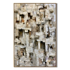 Modern Abstract Geometric Hand-Painted Oil Painting | Textured Minimalist Wall Art | Neutral Contemporary Canvas Artwork for Living Room, Office & Hotel # OA 1086