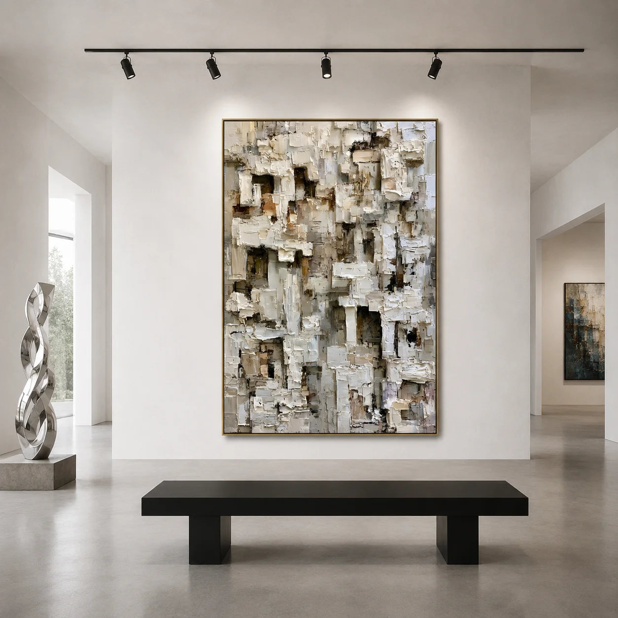 Modern Abstract Geometric Hand-Painted Oil Painting | Textured Minimalist Wall Art | Neutral Contemporary Canvas Artwork for Living Room, Office & Hotel # OA 1086