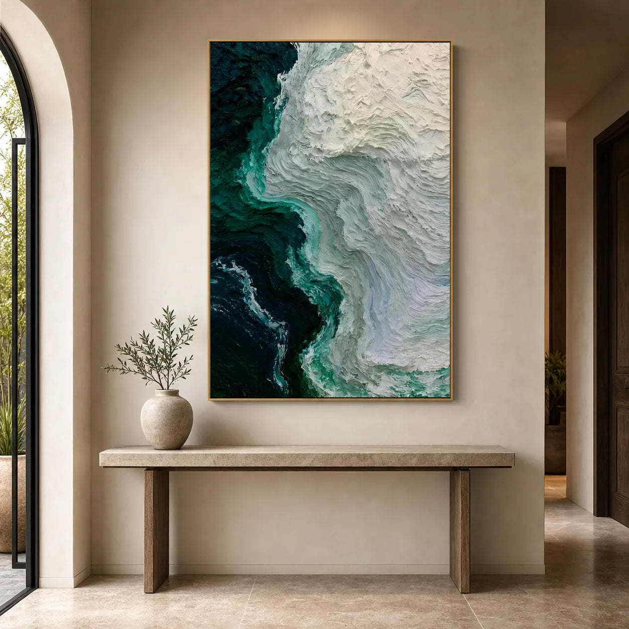 Modern Abstract Ocean Wave Hand-Painted Oil Painting | Textured Seascape Wall Art | Blue Green Coastal Canvas Artwork for Living Room, Office & Hotel # OA 1088