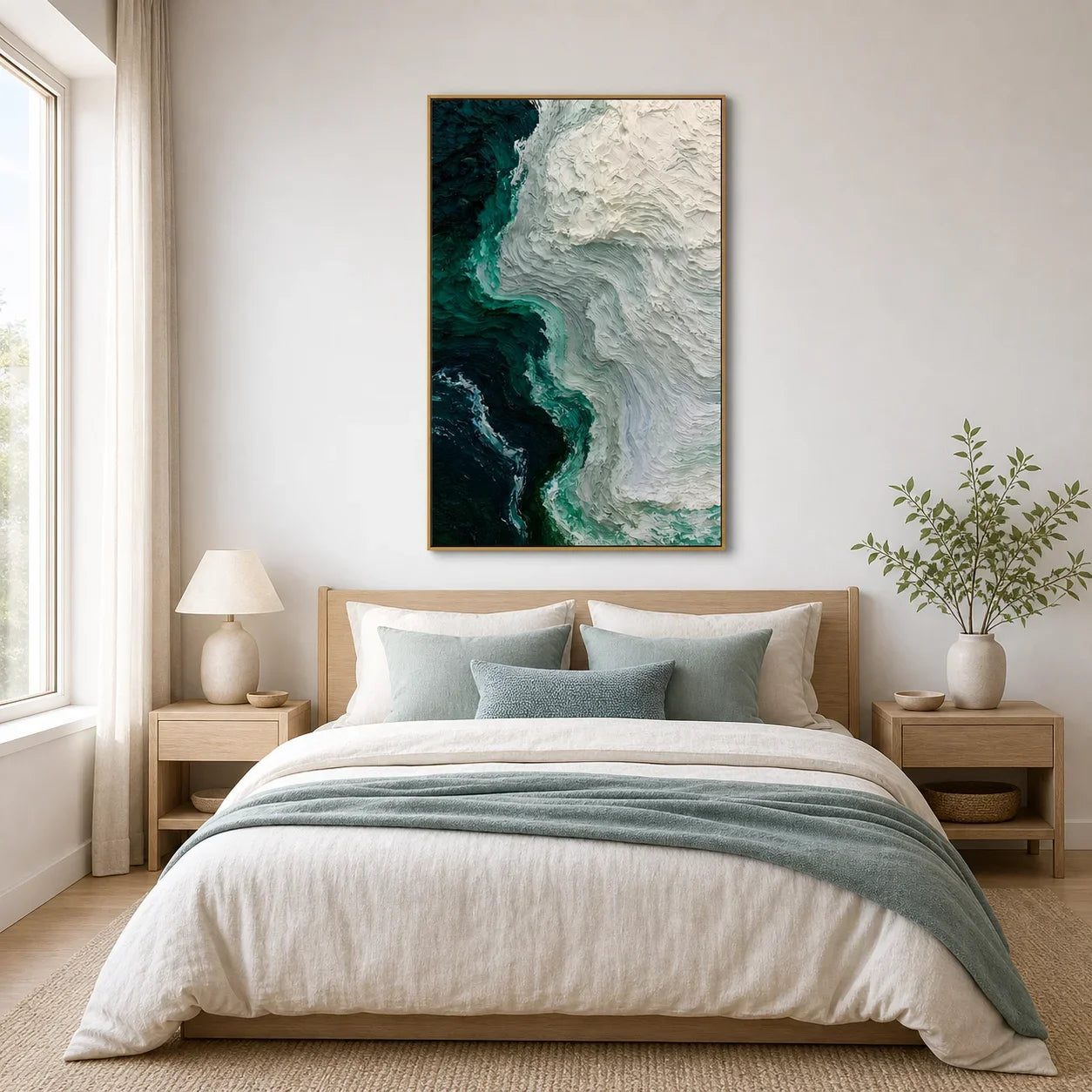 Modern Abstract Ocean Wave Hand-Painted Oil Painting | Textured Seascape Wall Art | Blue Green Coastal Canvas Artwork for Living Room, Office & Hotel # OA 1088