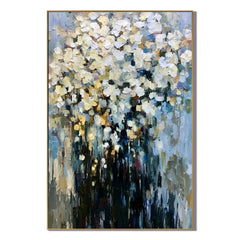 Modern Abstract White Floral Hand-Painted Oil Painting | Impressionist Flower Bouquet Wall Art | Luxury Textured Canvas Artwork for Living Room, Dining Room & Bedroom # OA 1085