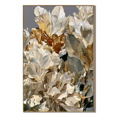 Modern Botanical Hand-Painted Oil Painting | White Tropical Leaves Wall Art | Luxury Abstract Plant Canvas Artwork for Living Room, Bedroom, Dining Room & Office # OA 1092