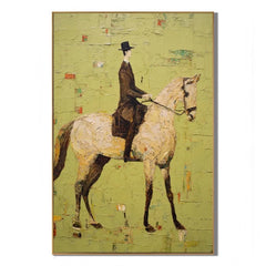 Modern Equestrian Hand-Painted Oil Painting | Vintage Horse Rider Wall Art # OA 1098