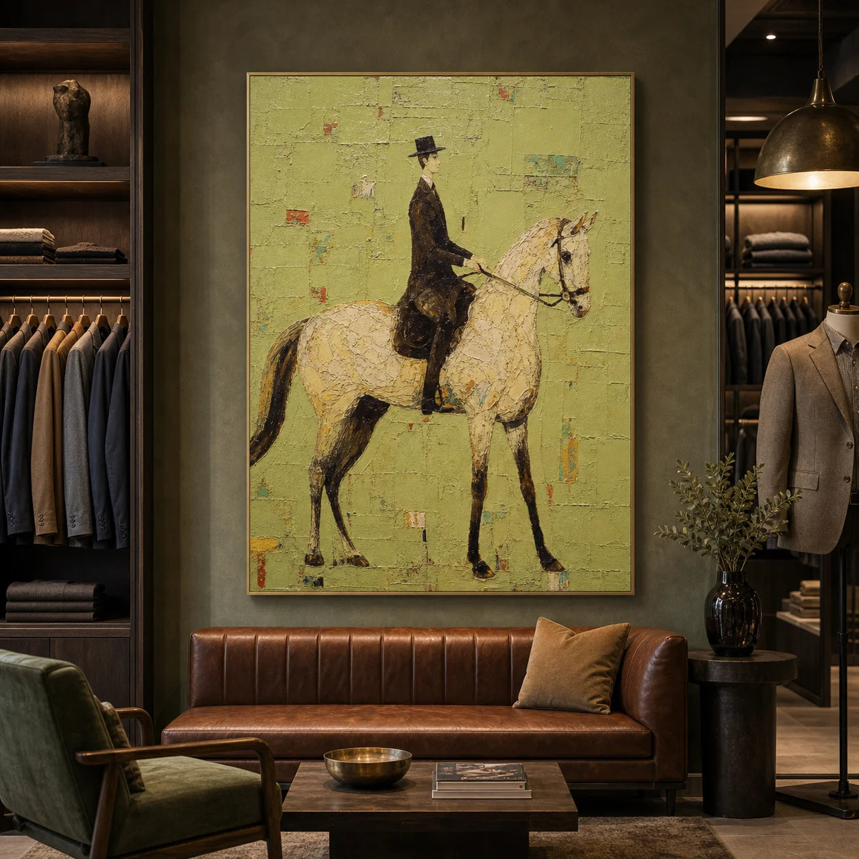 Modern Equestrian Hand-Painted Oil Painting | Vintage Horse Rider Wall Art # 1098