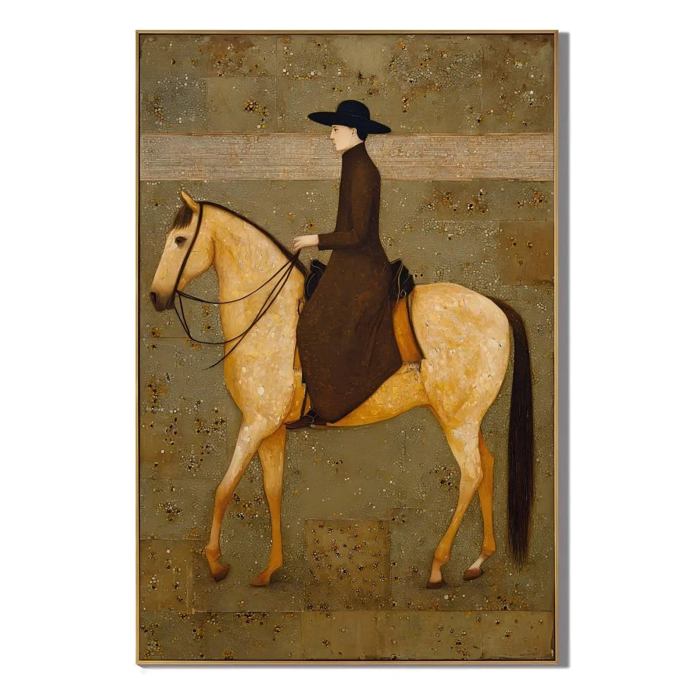 Modern Equestrian Hand-Painted Oil Painting | Vintage Rider Portrait Wall Art | Contemporary Luxury Canvas Artwork for Living Room, Study & Hotel