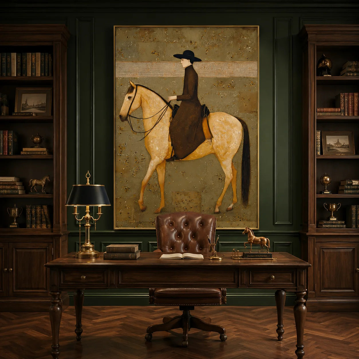 Modern Equestrian Hand-Painted Oil Painting | Vintage Rider Portrait Wall Art | Contemporary Luxury Canvas Artwork for Living Room, Study & Hotel