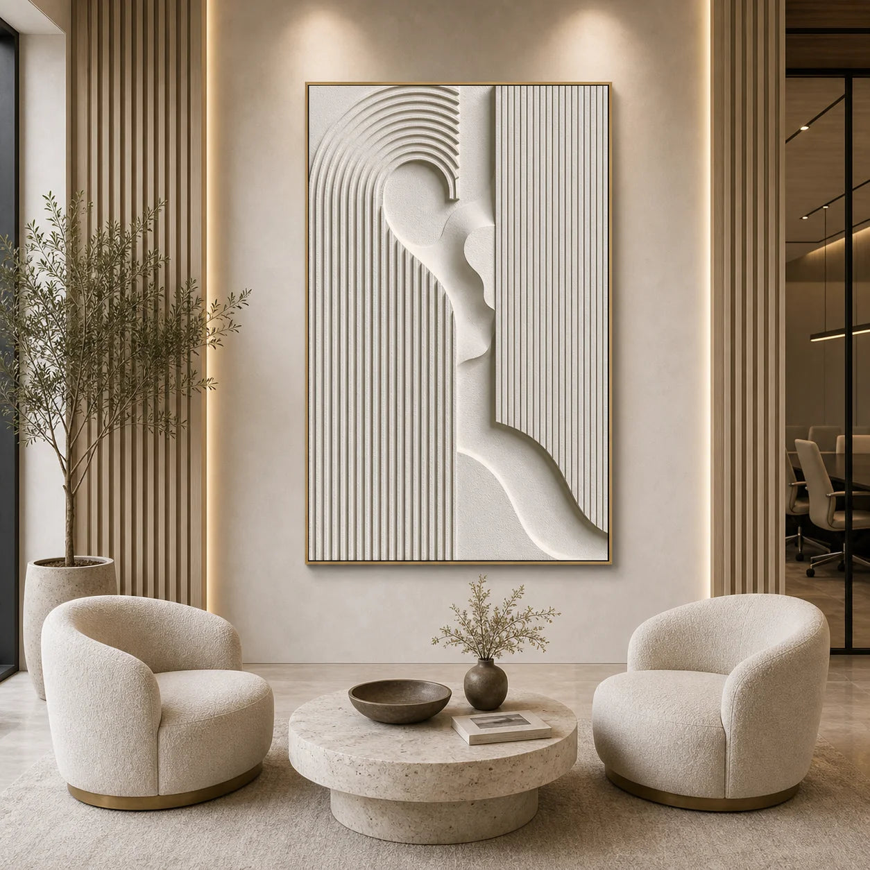 Modern Minimalist Geometric Hand-Painted Oil Painting | 3D Abstract Line Wall Art # 1096