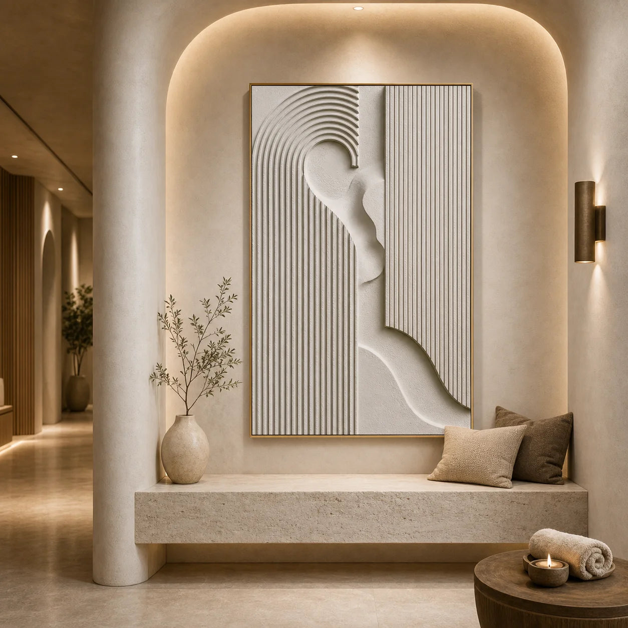 Modern Minimalist Geometric Hand-Painted Oil Painting | 3D Abstract Line Wall Art # 1096