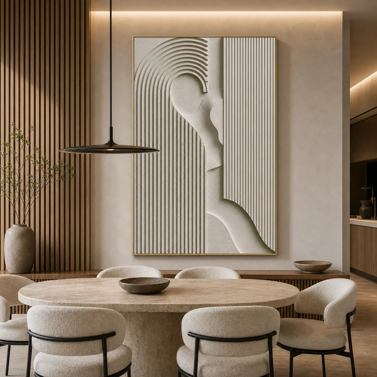 Modern Minimalist Geometric Hand-Painted Oil Painting | 3D Abstract Line Wall Art # 1096