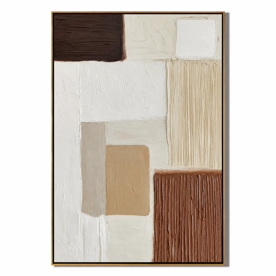 Modern Minimalist Hand-Painted Oil Painting | Beige Brown Textured Abstract Wall Art for Living Room, Bedroom & Entryway #OA 0920