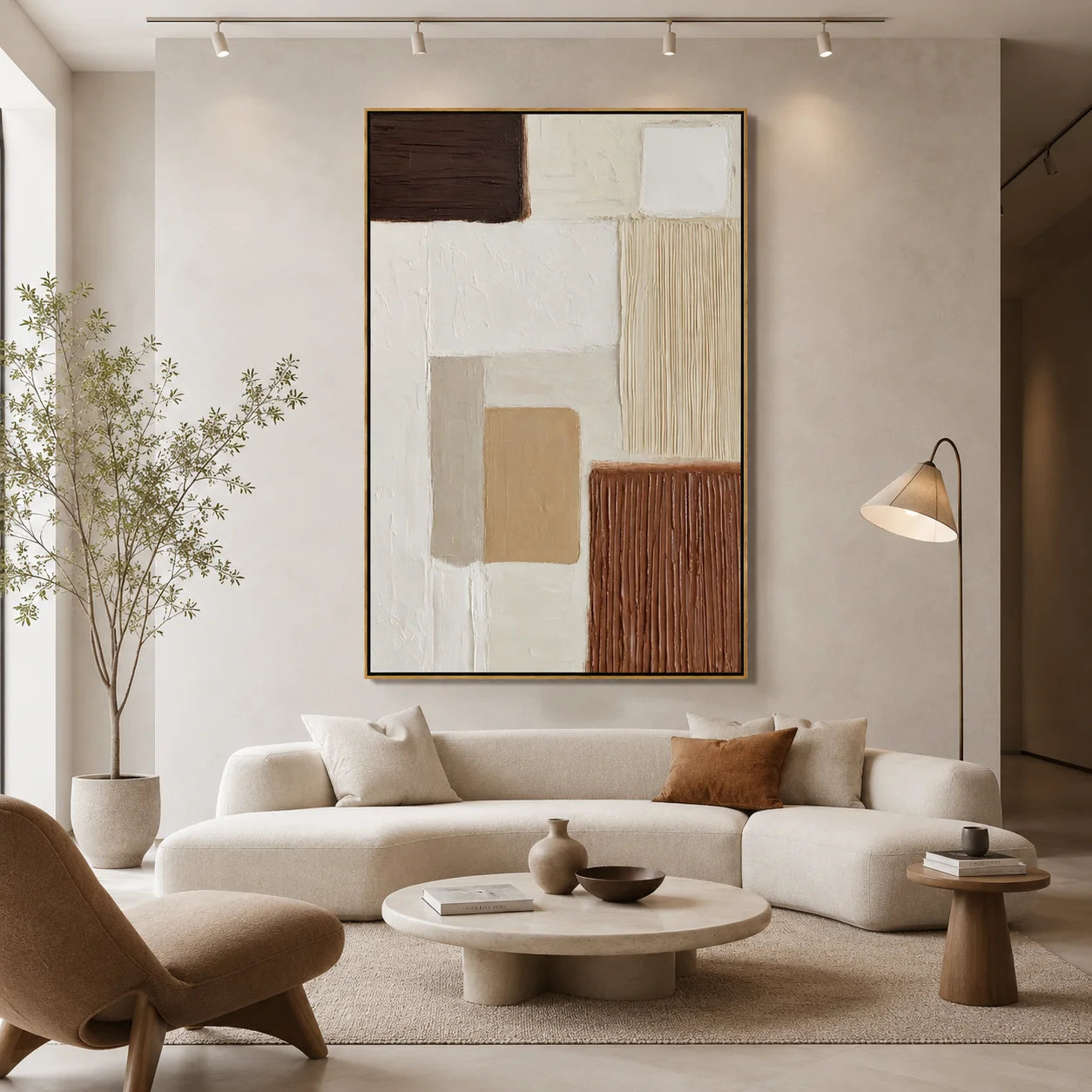 Modern Minimalist Hand-Painted Oil Painting | Beige Brown Textured Abstract Wall Art for Living Room, Bedroom & Entryway #OA 0920