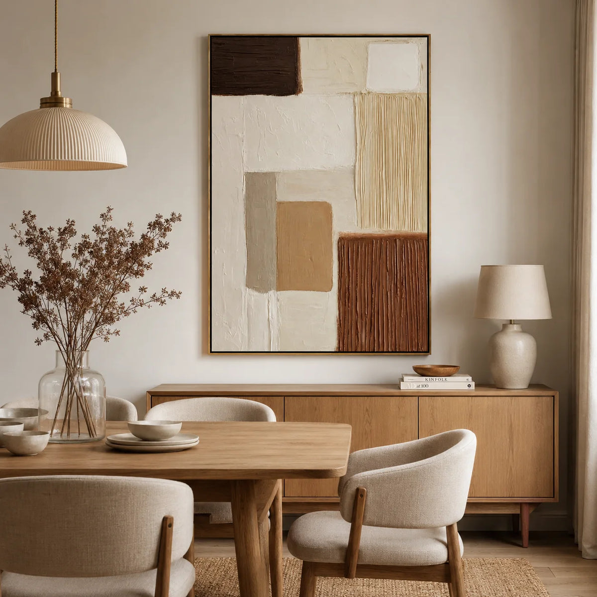Modern Minimalist Hand-Painted Oil Painting | Beige Brown Textured Abstract Wall Art for Living Room, Bedroom & Entryway