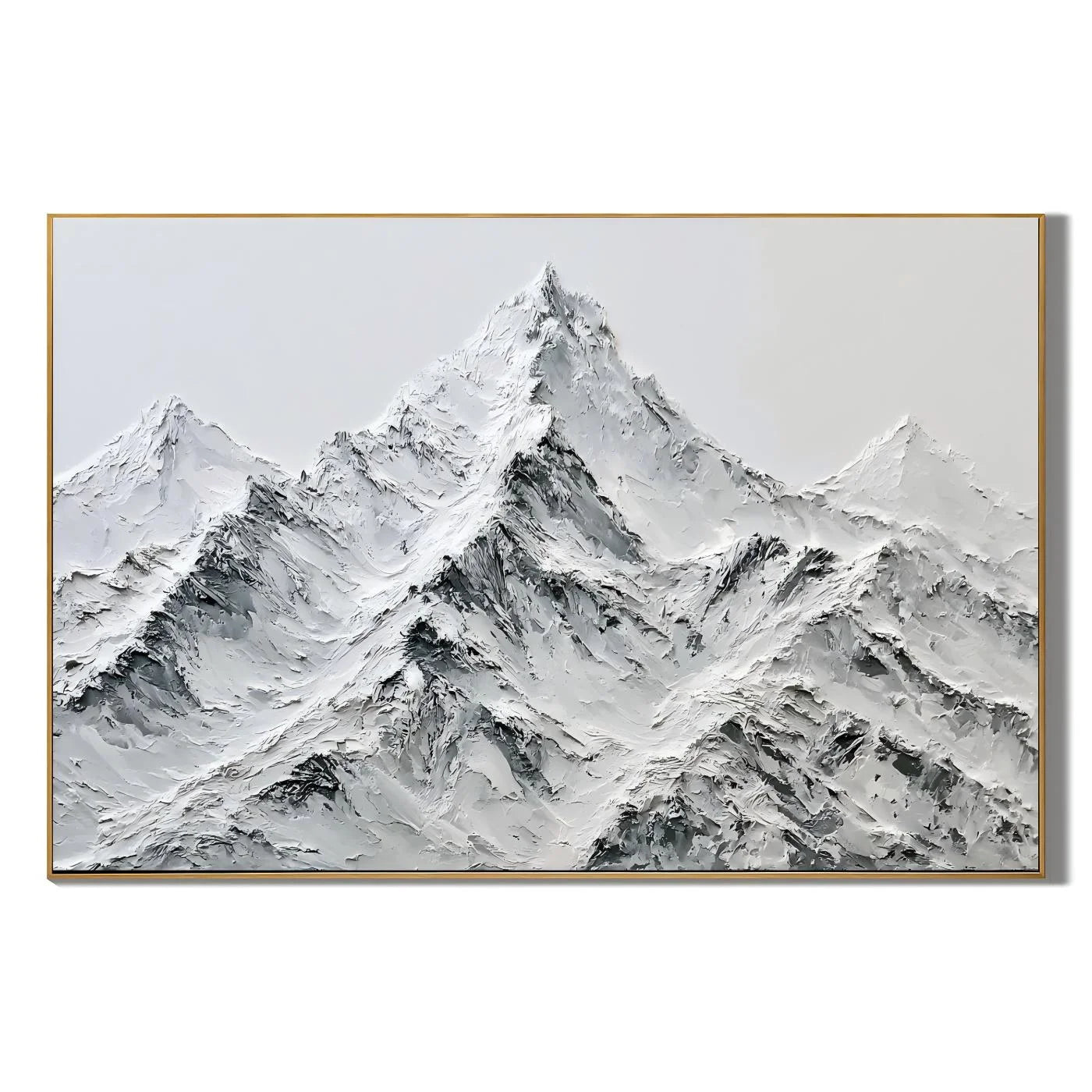 Modern Snow Mountain Hand-Painted Oil Painting | Black White Gray Textured Mountain Landscape Wall Art # OA 1073