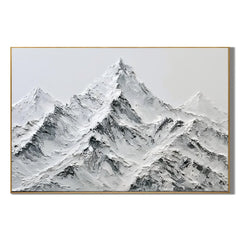 Modern Snow Mountain Hand-Painted Oil Painting | Black White Gray Textured Mountain Landscape Wall Art # OA 1073