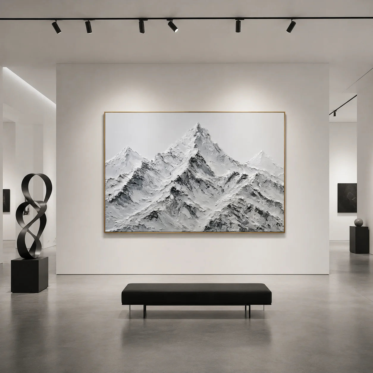 Modern Snow Mountain Hand-Painted Oil Painting | Black White Gray Textured Mountain Landscape Wall Art # OA 1073