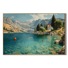 Mountain Lake Landscape Hand-Painted Oil Painting, Alpine Scenic Wall Art for Living Room Decor # OA 1043