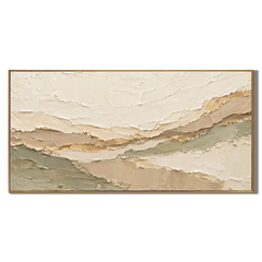 Ownanart Neutral Abstract Landscape Oil Painting – Hand-Painted Cream, Beige and Sage Green Textured Wall Art #OA 1410