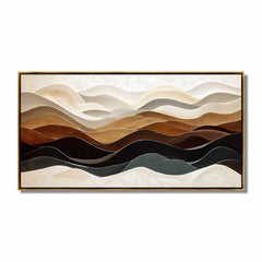 Neutral Abstract Landscape Oil Painting, Hand-Painted Layered Mountain Wall Art for Modern Home Decor#OA 1001