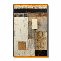 Neutral Geometric Abstract Oil Painting, Hand-Painted Textured Wall Art for Modern Rustic Home Decor#OA 0997