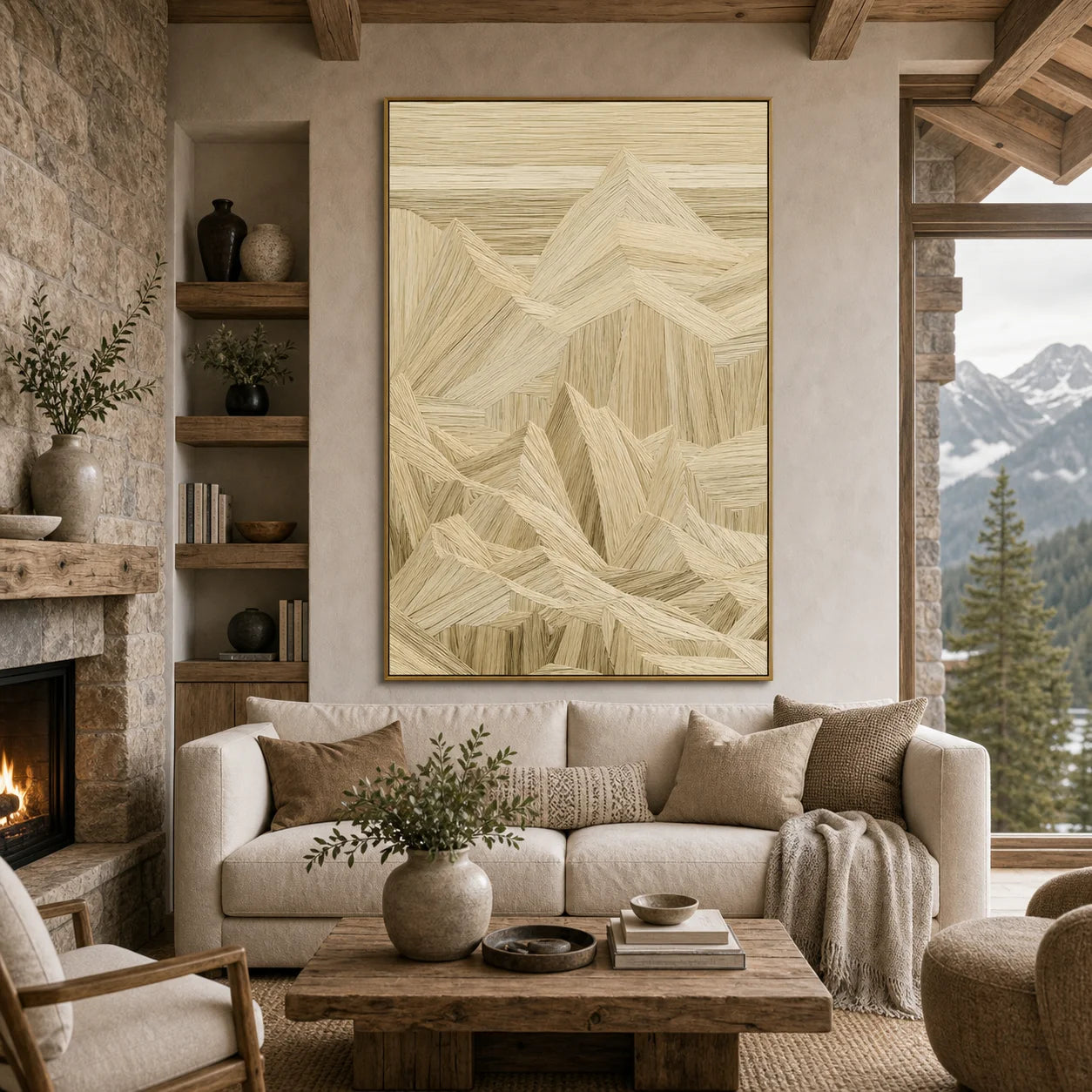 Neutral Mountain Abstract Hand-Painted Oil Painting OA # 1103