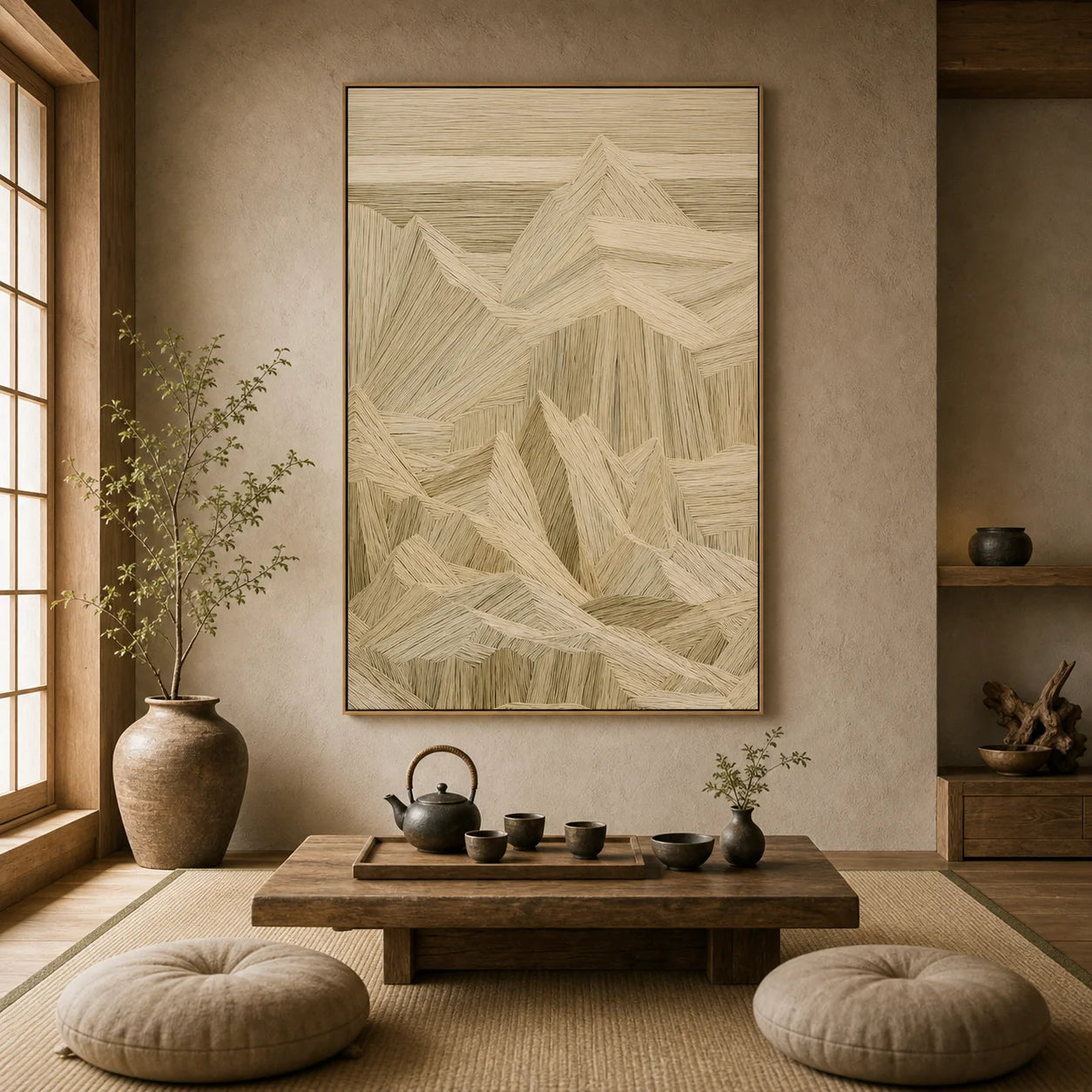 Neutral Mountain Abstract Hand-Painted Oil Painting OA # 1103
