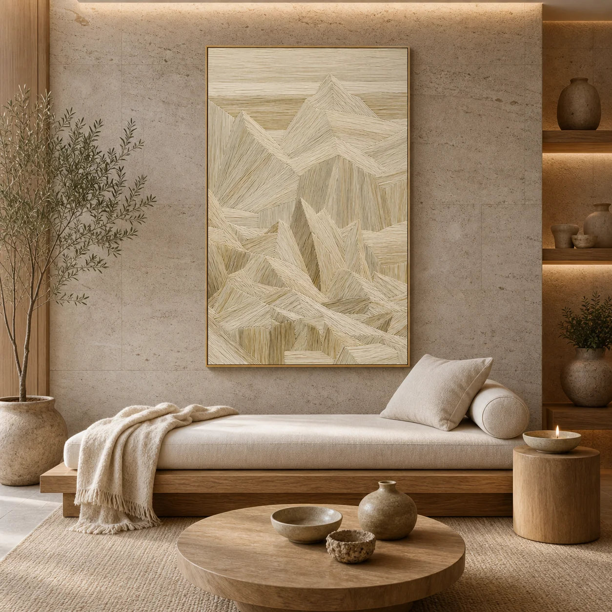 Neutral Mountain Abstract Hand-Painted Oil Painting OA # 1103