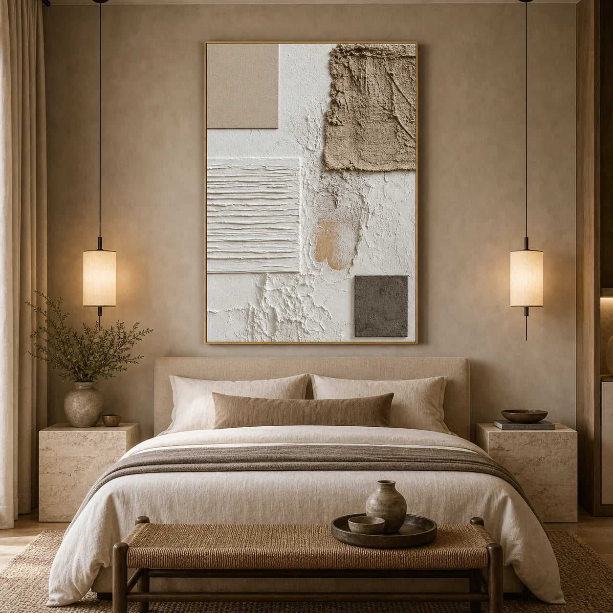 Neutral Textured Abstract Hand-Painted Oil Painting OA # 1101