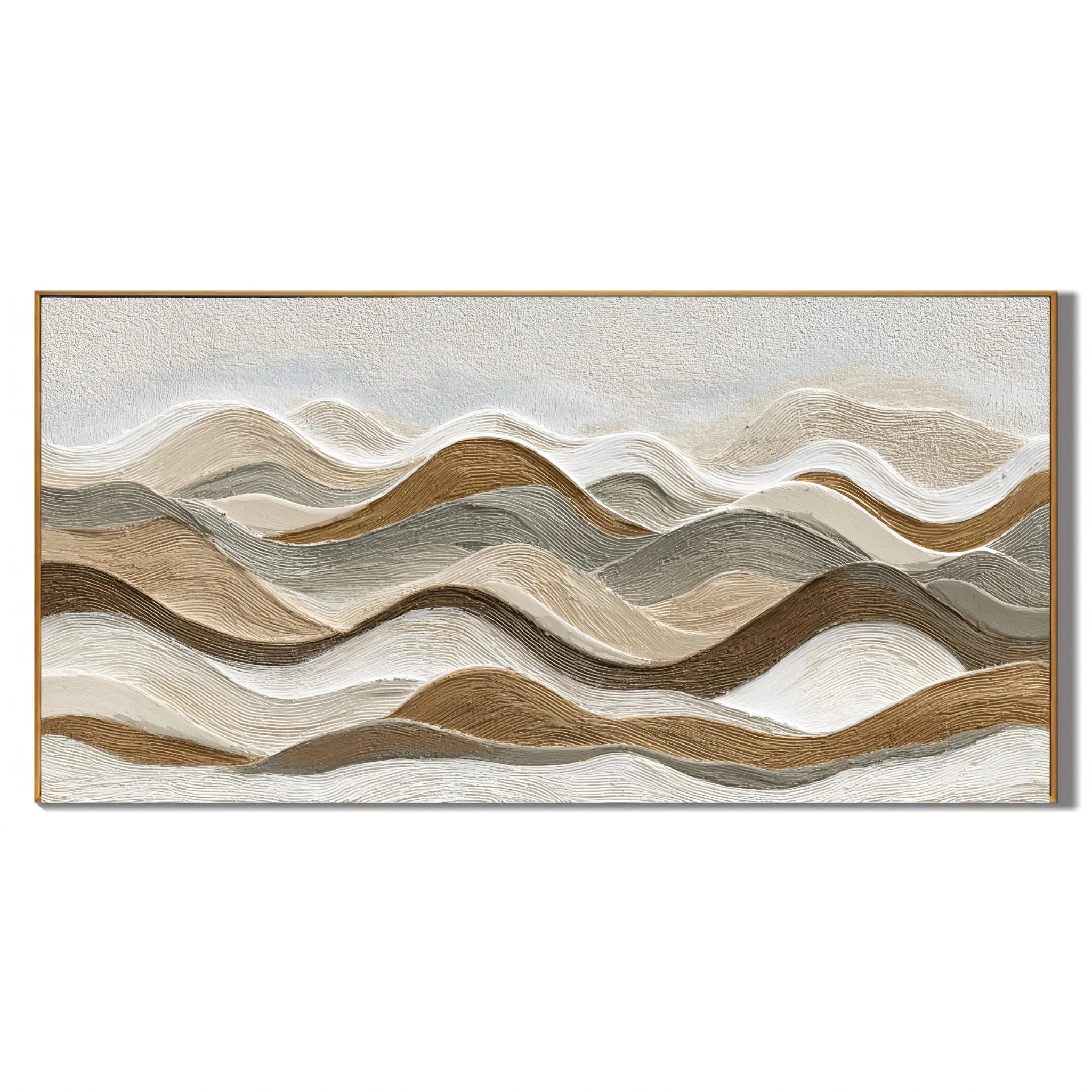 Neutral Textured Mountain Landscape Hand-Painted Oil Painting | Horizontal Modern Abstract Wall Art for Wabi-Sabi Cream Decor#OA 1019