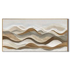 Neutral Textured Mountain Landscape Hand-Painted Oil Painting | Horizontal Modern Abstract Wall Art for Wabi-Sabi Cream Decor#OA 1019