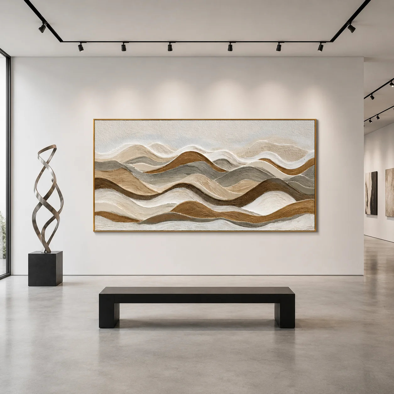 Neutral Textured Mountain Landscape Hand-Painted Oil Painting | Horizontal Modern Abstract Wall Art for Wabi-Sabi Cream Decor#OA 1019