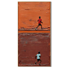 Orange Brown Running Figure Hand-Painted Oil Painting | Modern Abstract Sport Figure Wall Art # OA 1028
