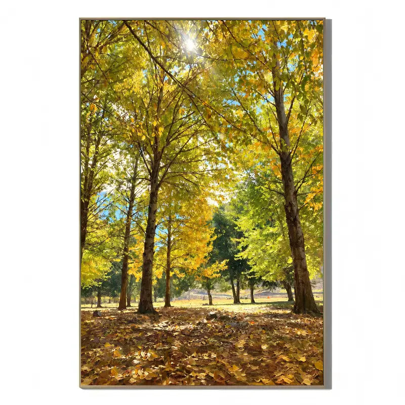 Ownanart Original 100% Hand-Painted Autumn Forest Oil Painting, Golden Sunlight Woodland Landscape Canvas Wall Art for Living Room & Bedroom Decor # OA  1387