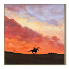 Ownanart Original 100% Hand-Painted Sunset Horse Rider Oil Painting, Galloping Horse Silhouette Equestrian Western Landscape Canvas Wall Art for Living Room & Bedroom Decor # OA 1390
