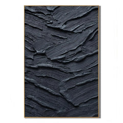 Ownanart Original Hand-Painted Black Geological Strata Textured Oil Painting, Vertical Monochrome Impasto Abstract Canvas Wall Art for Modern Living Room and Luxury Interior Decor # OA 1224