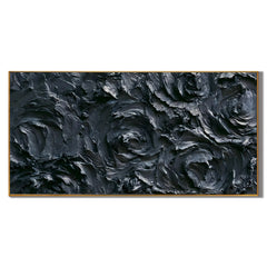 Ownanart Original Hand-Painted Black Rose Textured Oil Painting, Large Horizontal Monochrome Floral Impasto Canvas Wall Art for Modern Living Room, Bedroom and Luxury Interior Decor # OA 1232