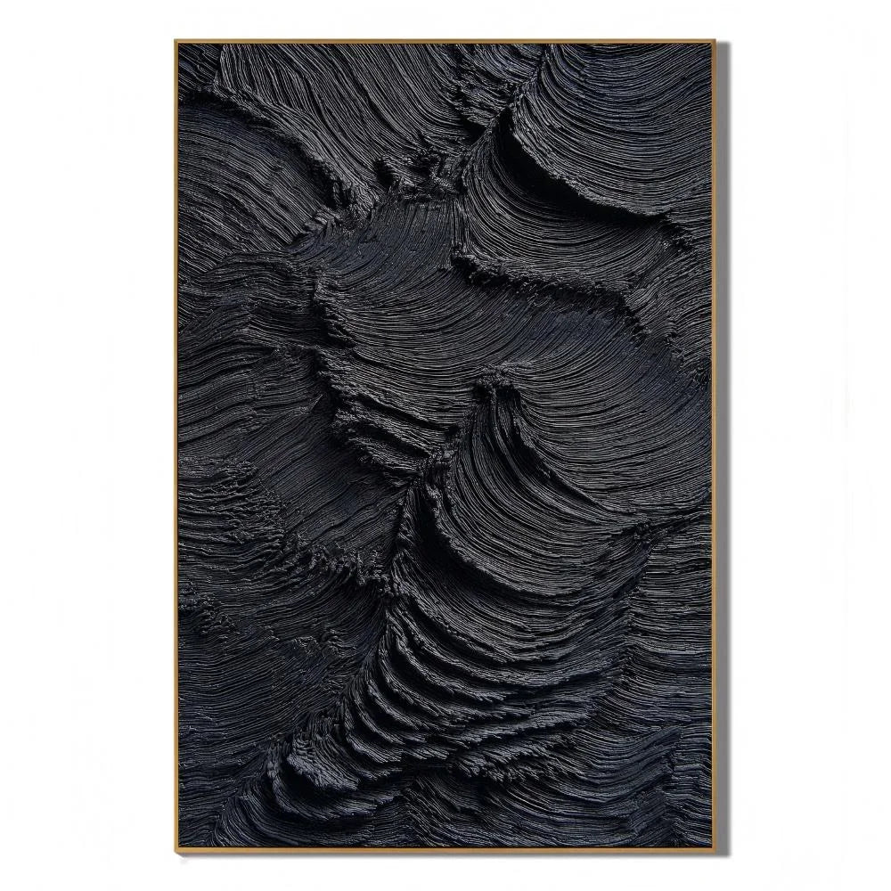 Ownanart Original Hand-Painted Black Textured Abstract Oil Painting, Vertical Monochrome Impasto Canvas Wall Art for Modern Living Room, Bedroom and Luxury Interior Decor # OA 1223