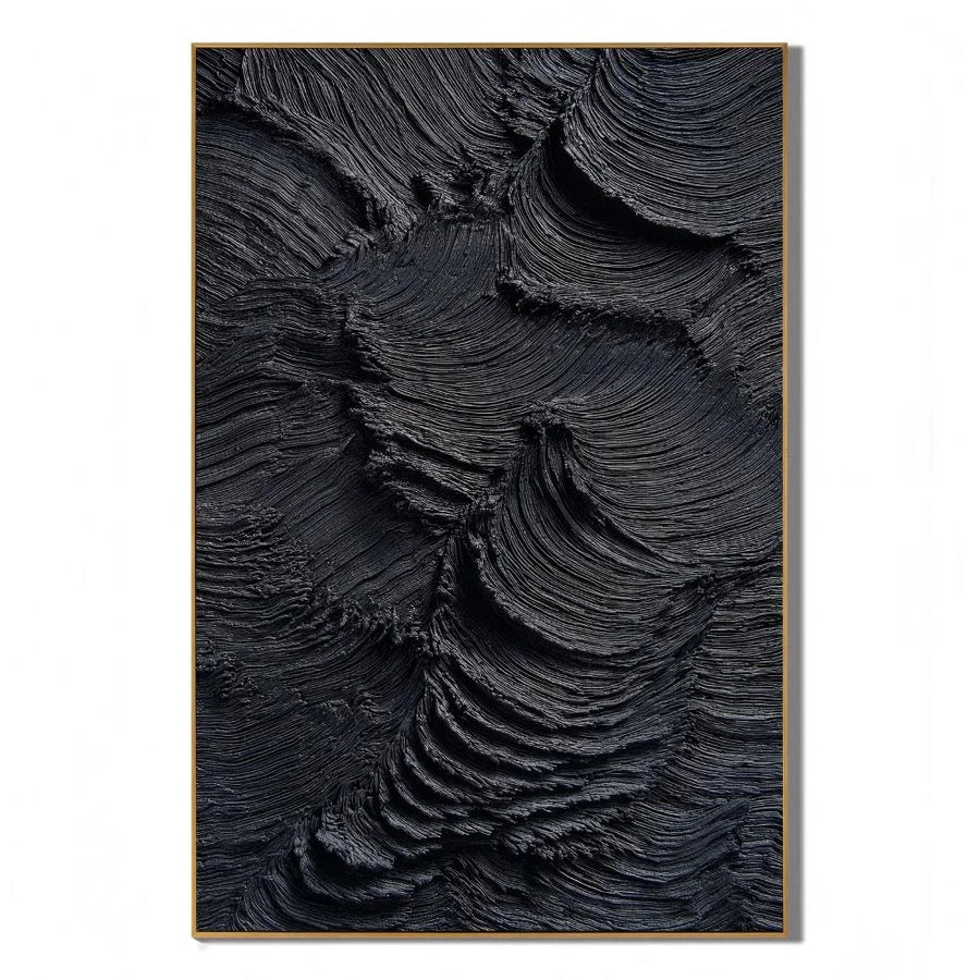 Ownanart Original Hand-Painted Black Textured Abstract Oil Painting, Vertical Monochrome Impasto Canvas Wall Art for Modern Living Room, Bedroom and Luxury Interior Decor # OA 1223