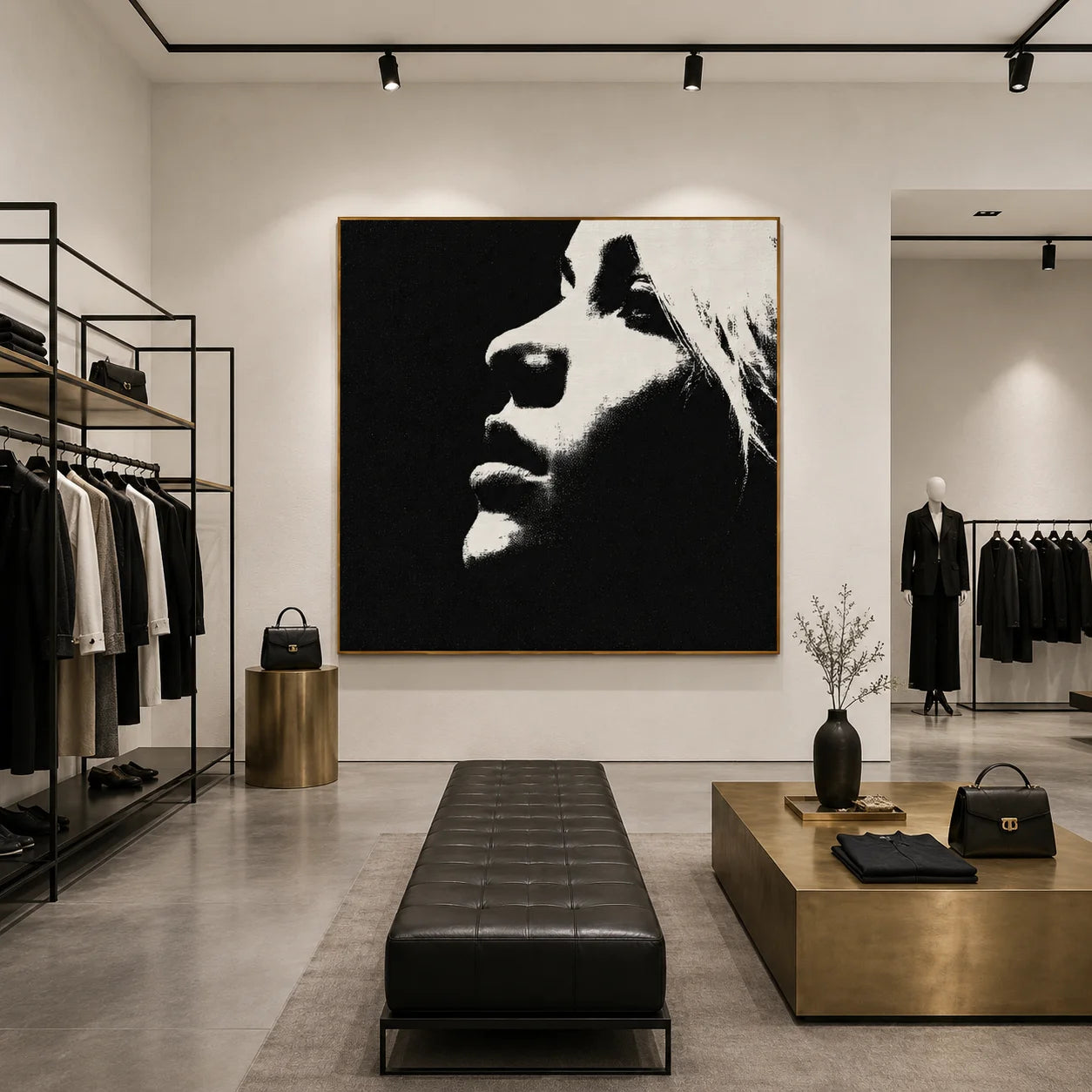 Ownanart Original Hand-Painted Black and White Minimalist Portrait Oil Painting, Modern Abstract Female Side Profile Wall Art for Living Room, Bedroom, and Office Decor  # OA 1266