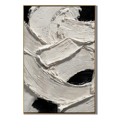 Ownanart Original Hand-Painted Black and White Textured Abstract Oil Painting, Vertical Minimalist Impasto Canvas Wall Art for Modern Living Room, Bedroom and Luxury Interior Decor # OA 1225